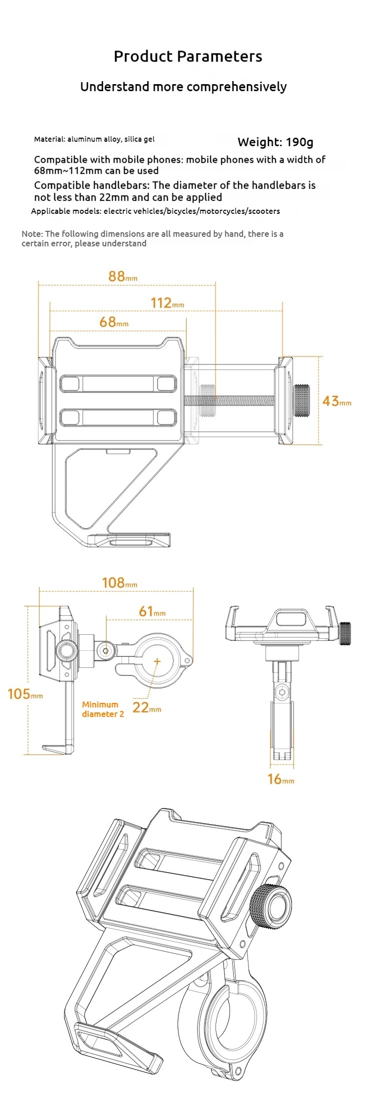 Support de téléphone en alliage d'aluminium pour vélo