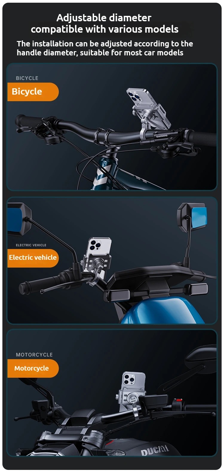 Support de téléphone en alliage d'aluminium pour vélo